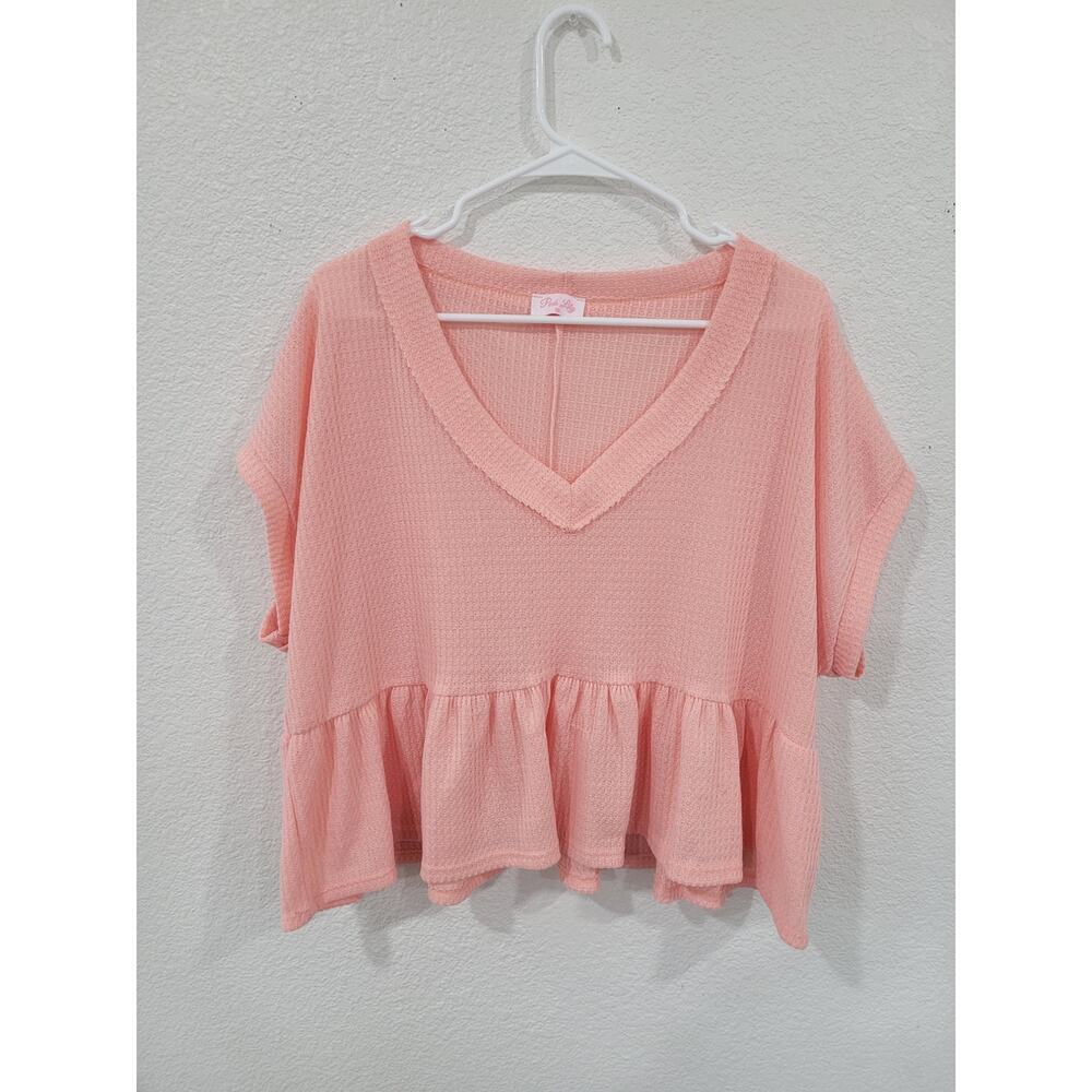 Pink Lily Women's Crop Top Ruffle Bottom Pink Size Medium‎ Short sleeve #13